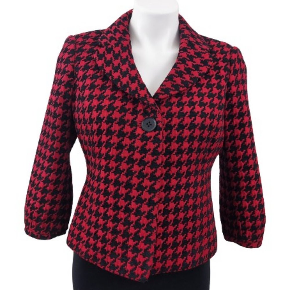 Semantiks 3/4 Sleeve Houndstooth Retro Blazer, Red Black, 8P